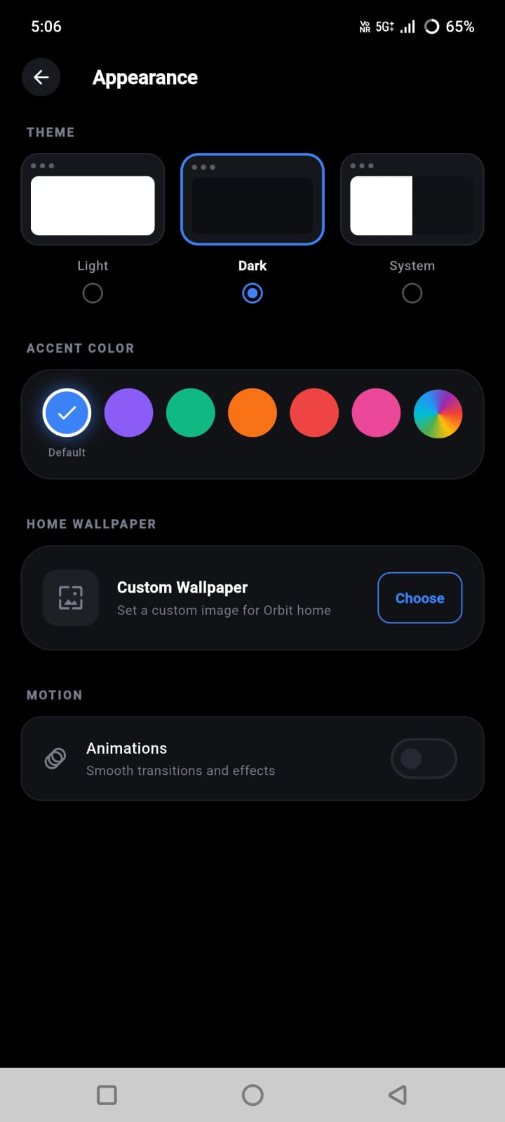 Orbit Android appearance settings